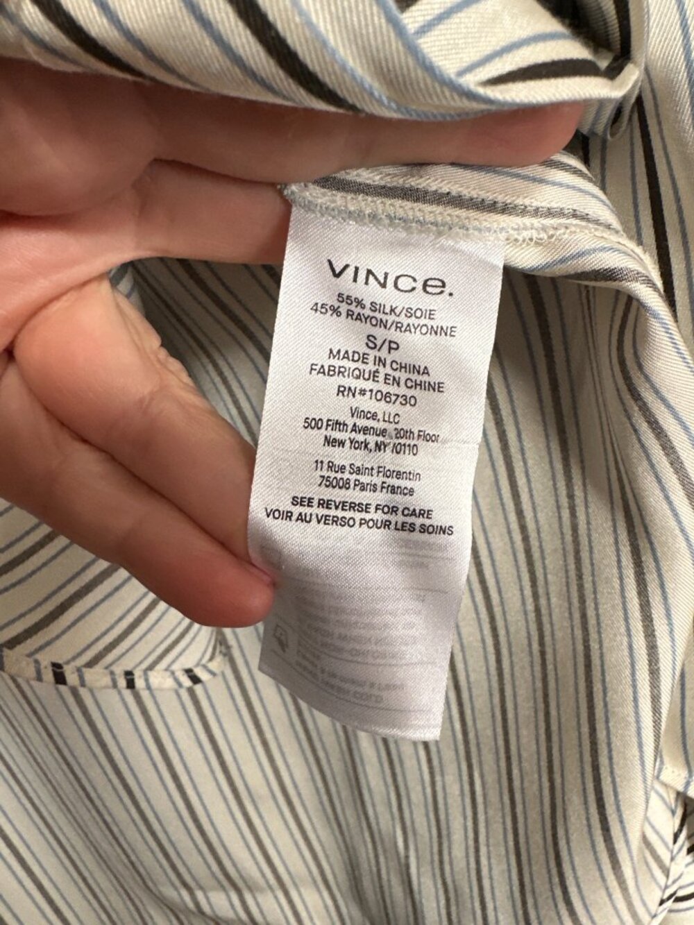 Vince Silk Blend Striped Band Collar Button Down Shirt Size S - Picture 6 of 9